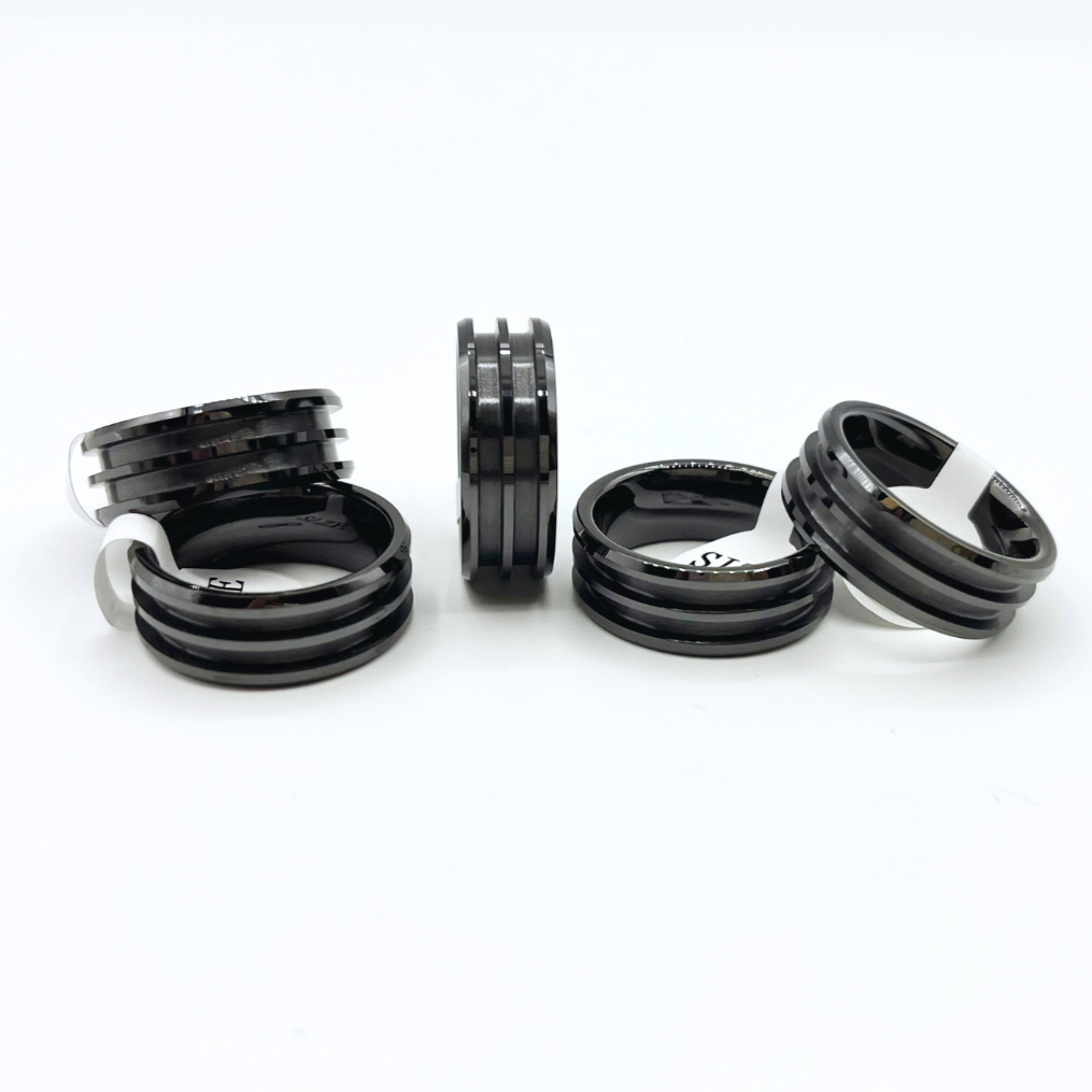 5 Pack Black Ceramic Double-Channel Ring Blanks - Patrick Adair Supplies