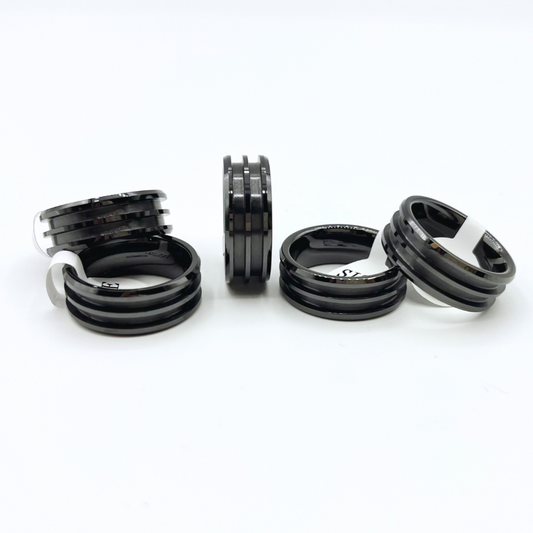 5 Pack Black Ceramic Double-Channel Ring Blanks - Patrick Adair Supplies