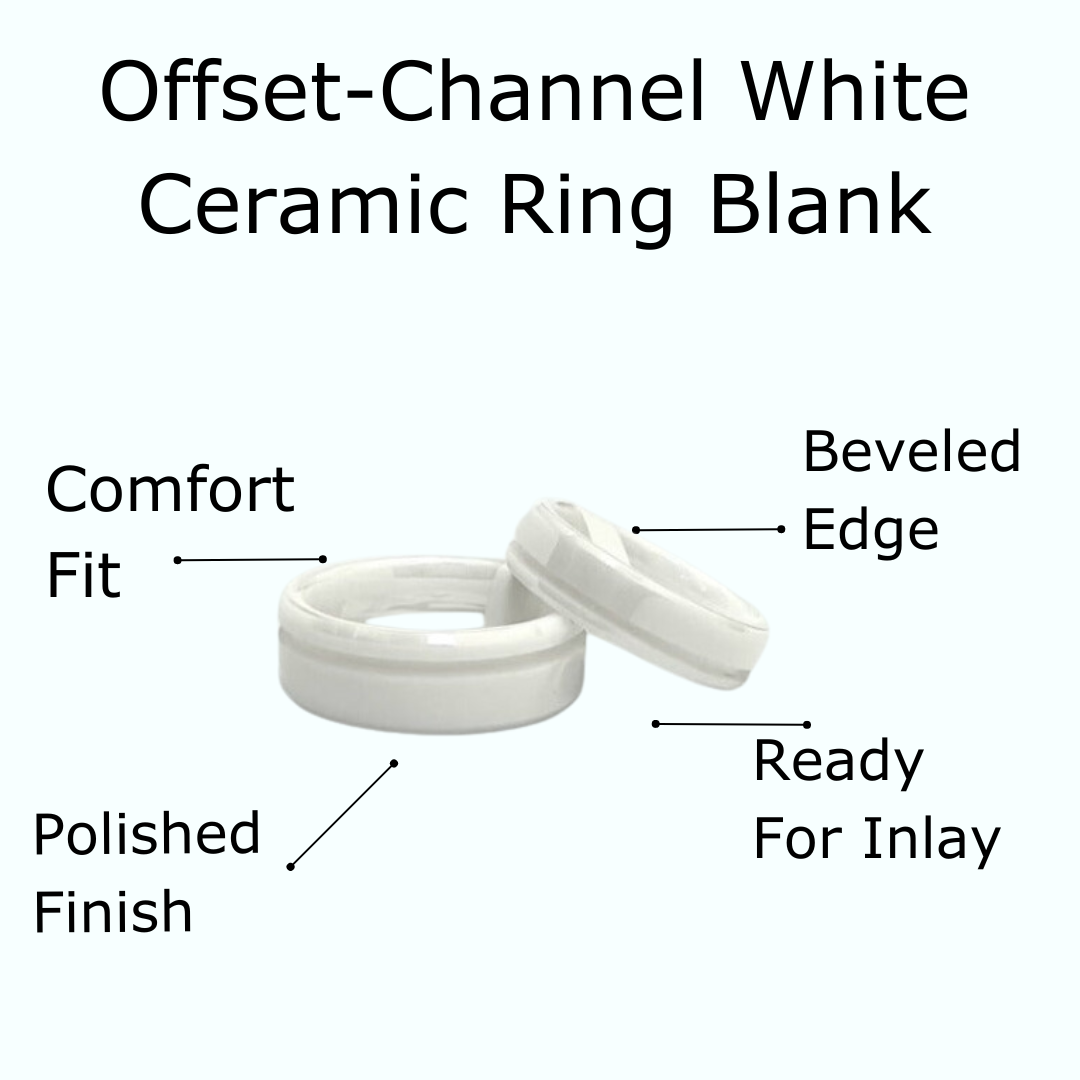 5 Pack - White Ceramic Ring Blanks Offset Channel - Patrick Adair Supplies