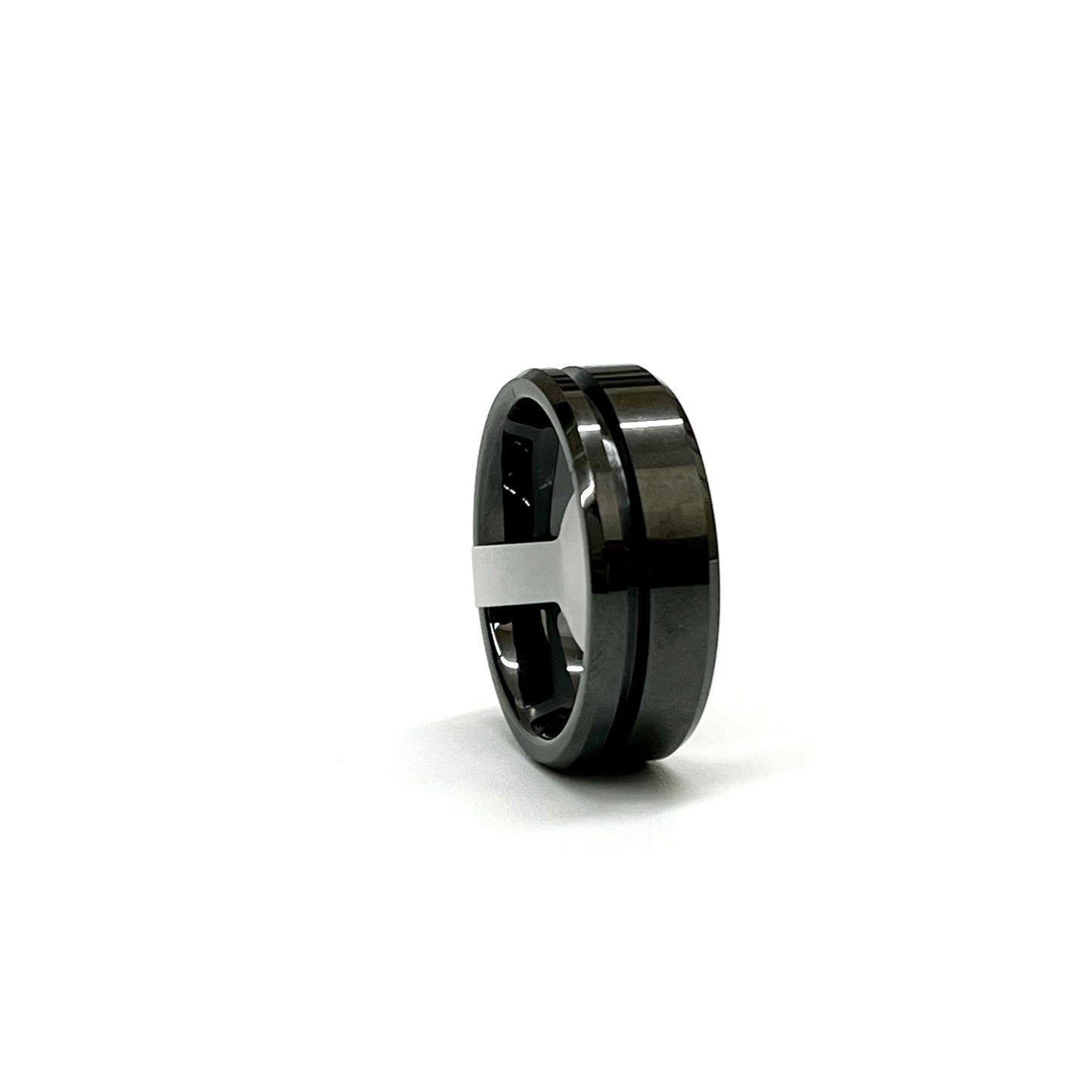 Black Ceramic Offset Channel Ring Blank