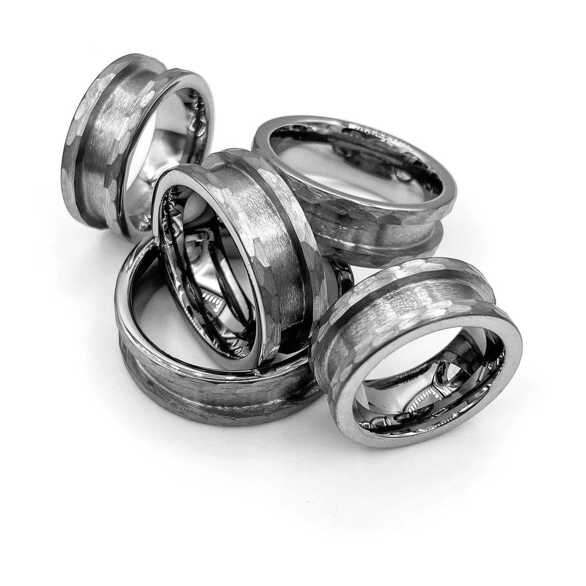 10 Pack - Hammered Tungsten Ring Blank