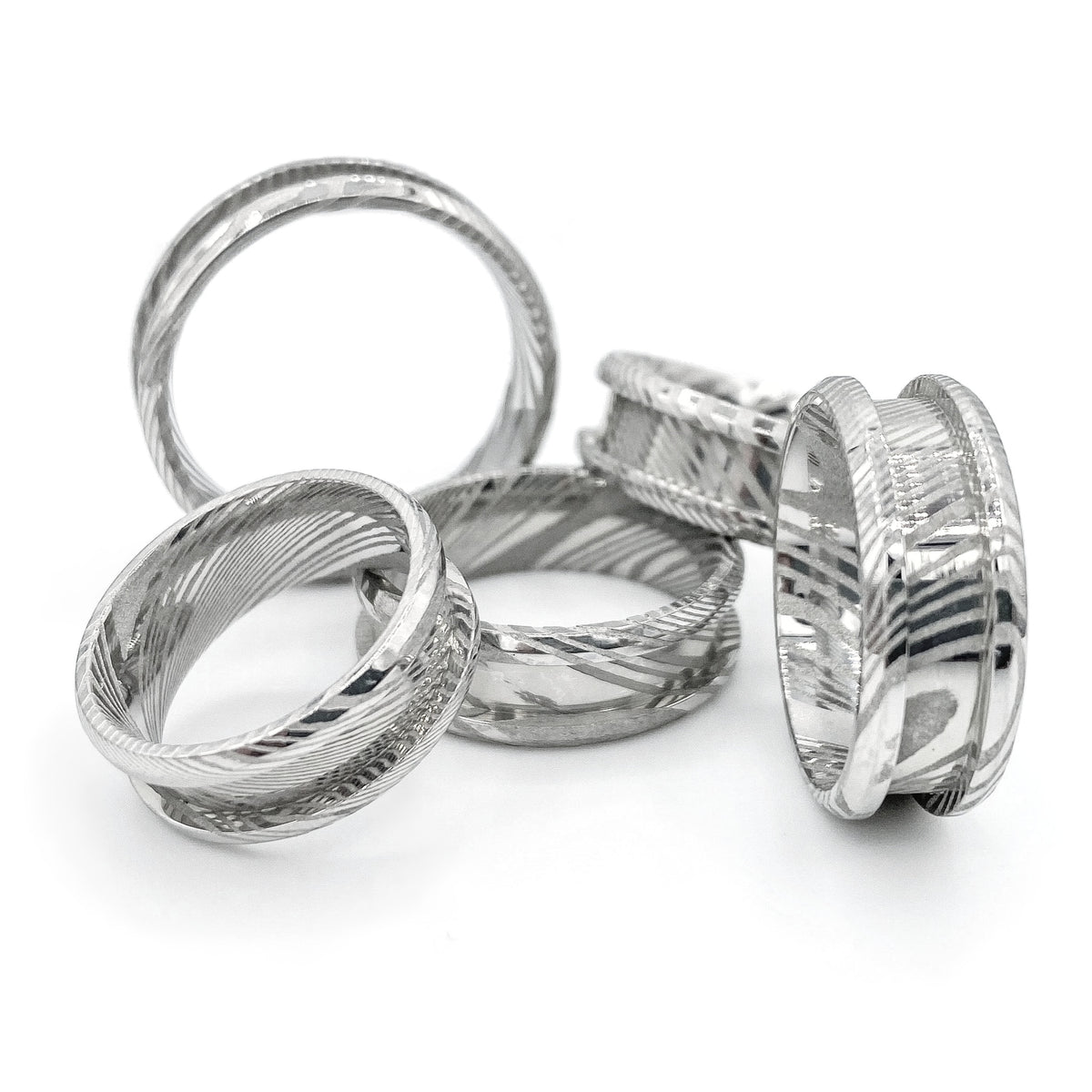 5 Pack - Damascus Steel Ring Blank