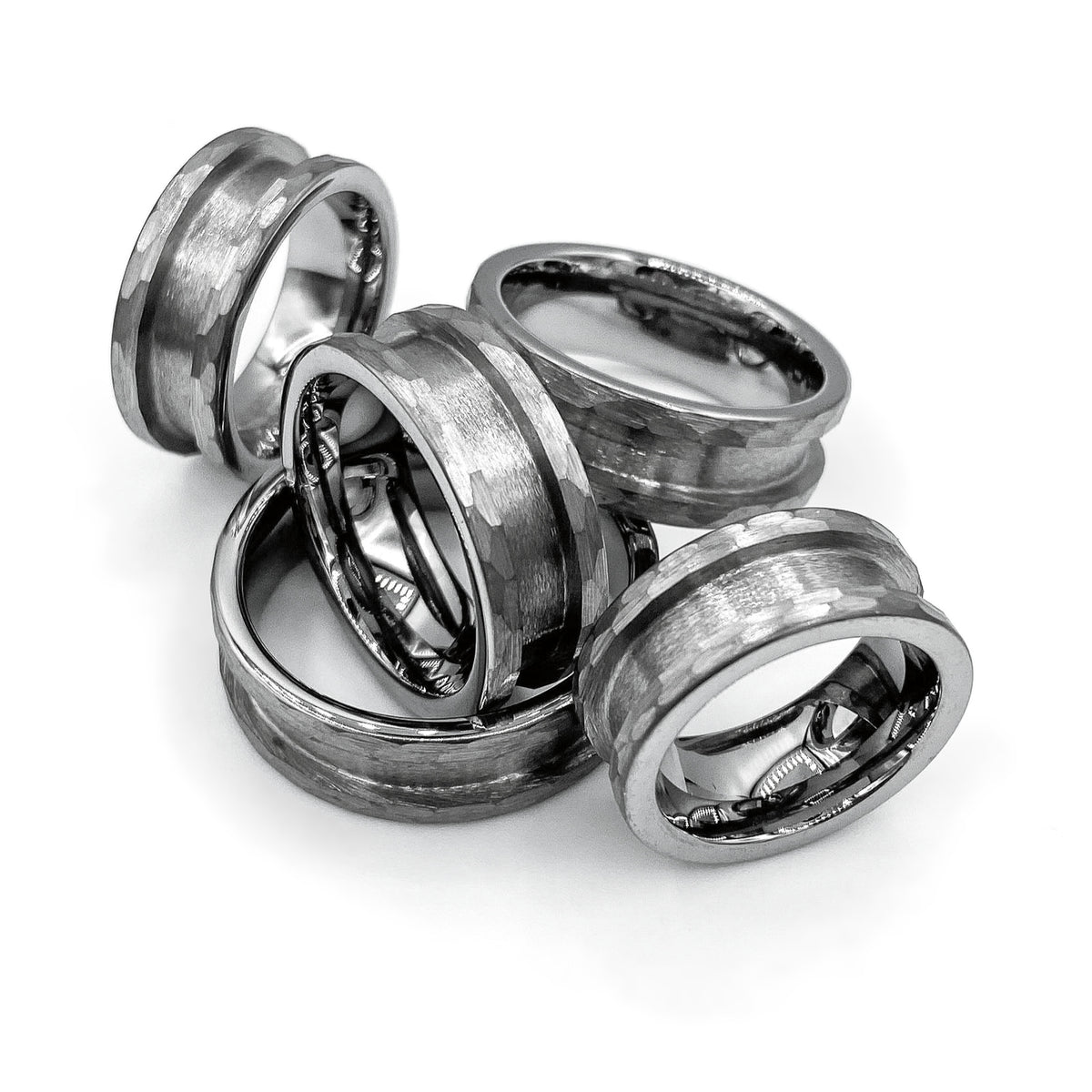 5 Pack - Hammered Tungsten Ring Blank