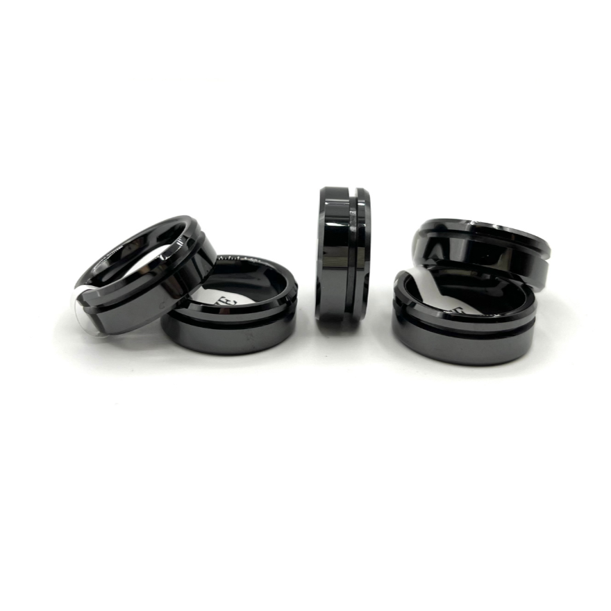 5 Pack - Black Ceramic Ring Blanks Offset Channel - Patrick Adair Supplies