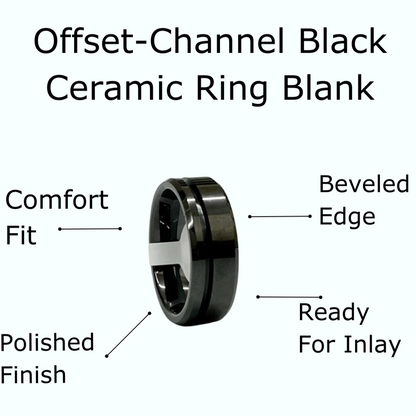 Black Ceramic Ring Blank Offset Channel - Patrick Adair Supplies