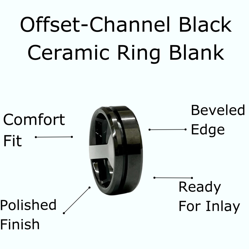 5 Pack - Black Ceramic Ring Blanks Offset Channel - Patrick Adair Supplies