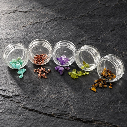 Exotic Inlay Pick Your Own 5-Pack: five jars of crushed stone and copper on slate