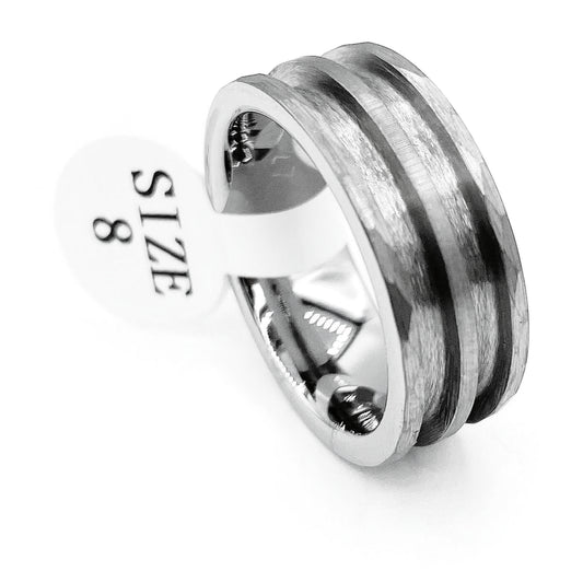 Hammered Tungsten Double-Channel Ring Blanks