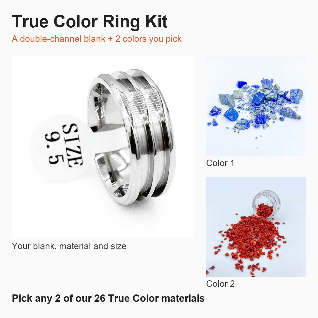 True Color Ring Kit: a double-channel ring blank plus two inlay colors you pick