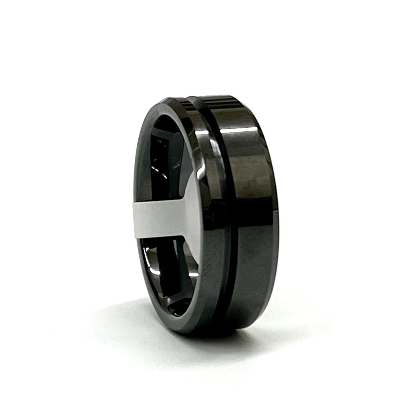 Black Ceramic Ring Blank Offset Channel